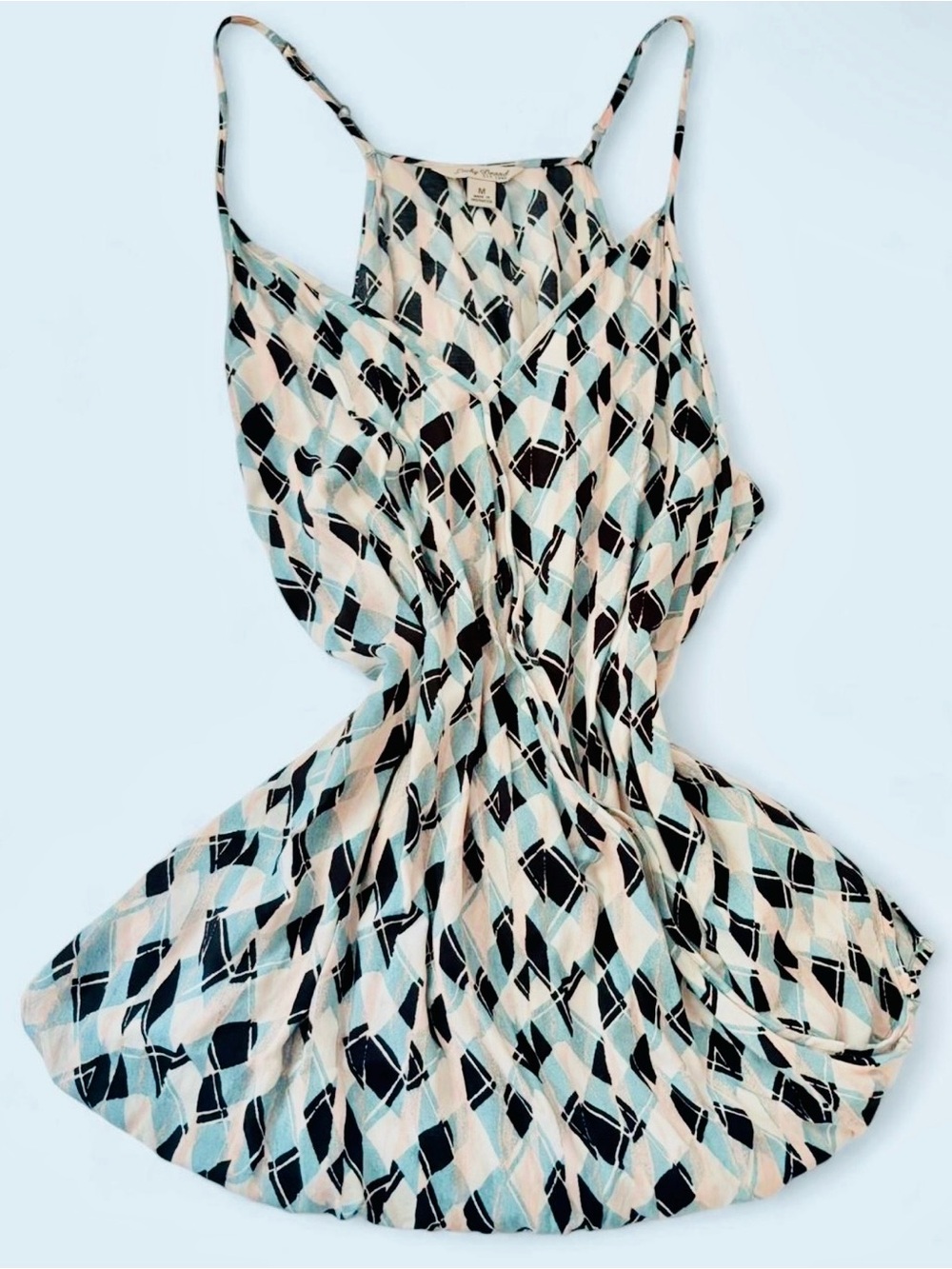 Lucky Brand Geometric Print Spaghetti Strap Dress in Blue, Black, Cream
